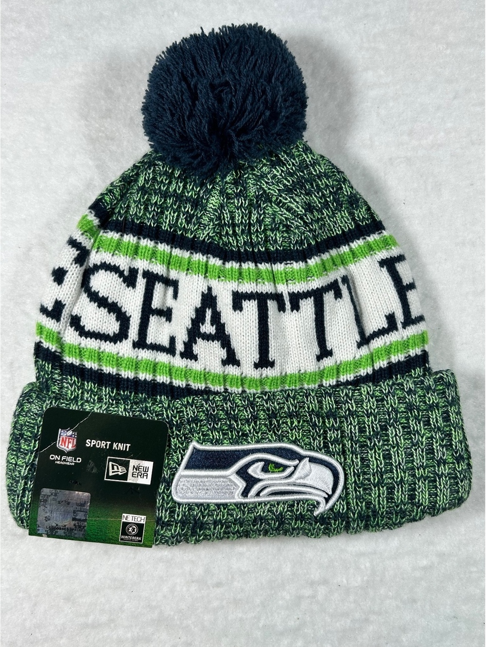 New Era Seattle Seahawks NFL Sport Knit Winter Beanie Hat with Pom